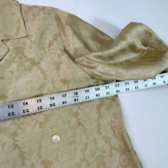 Talbots Top Womens 14 Silk Damask Paisley Blouse Shirt Button Down Collar Gold - Picture 7 of 9